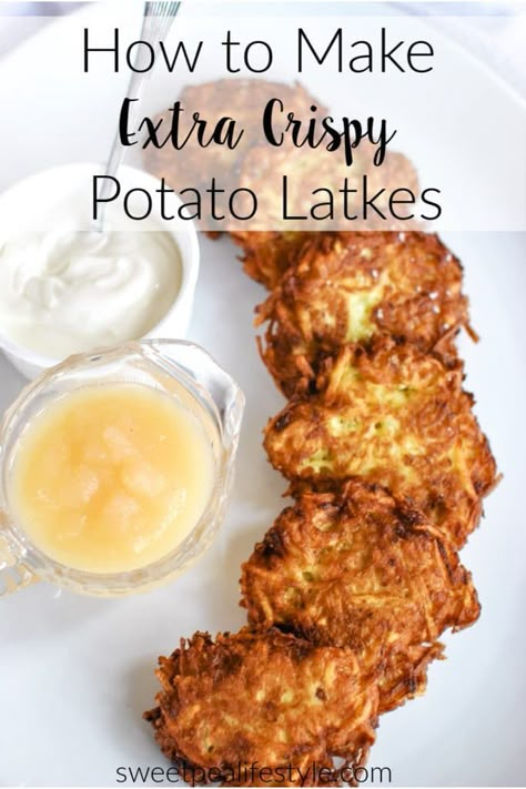 Potato Latkes Easy, Latkes Recipe Easy, Crispy Potato Pancakes, Potato Pancake, Jewish Cuisine, Potato Latkes, Matzo Meal, Potato Pancakes, Holiday Menus