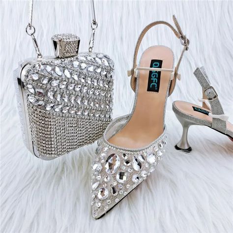 Ladies' Party Sandals And Diamond Bags Pu Heels, Blue Dark, Ladies Party, Elastic Band, Blue Sky, Heel Height, High Heels, Women Shoes, Elastic