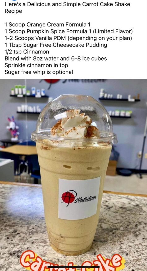 Carrot Cake Shake Herbalife, Herbalife Carrot Cake Shake, Pumpkin Spice Herbalife Shake, Herbalife Meal Replacement Shakes, Easter Drinks, Healthy Protein Shake Recipes, Shakes Recipes, Herbal Life Shakes, Cake Shake