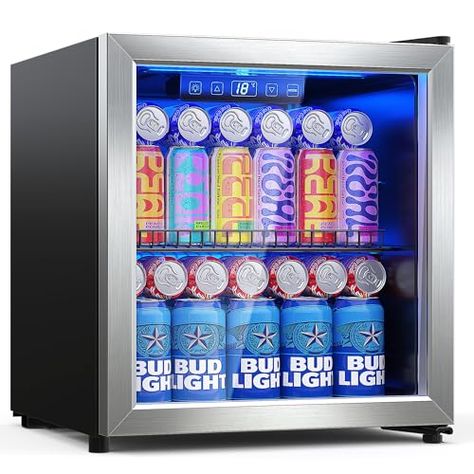 Manastin Beverage Refrigerator Cooler-Mini Fridge Freestanding Cooler with Glass Door, Adjustable Shelves & Digital Temperature Display for Soda, Wine or Beer (Silver, 1.77 Cu.Ft) Refrigerator Cooler, Mini Fridge With Freezer, Beverage Coolers, Fridge Cooler, Beverage Fridge, Beverage Refrigerator, Bar Games, Mini Fridges, Compact Refrigerator