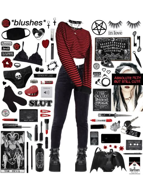 Vmas Red Carpet Outfit, Goth Outfits For School, Alice Aesthetic, Red Goth, Pastel Goth Outfits, Emo Outfits, Alt Fashion, Swaggy Outfits, Gothic Outfits