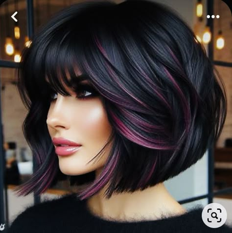 Dark Hair With Highlights, Haircut And Color, Haircuts For Medium Hair, Hair Color And Cut, Cortes De Cabello, Hair Today, Great Hair, Short Bob, Purple Hair