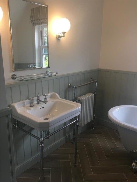 #MyFaBHome Blue Shower Room, Mizzle Farrow And Ball, Farrow Ball Mizzle, Farrow And Ball Skylight, Farrow And Ball Bathroom, Farrow And Ball Blue, Screened Door, Blue Grey Rooms, Skylight Bathroom