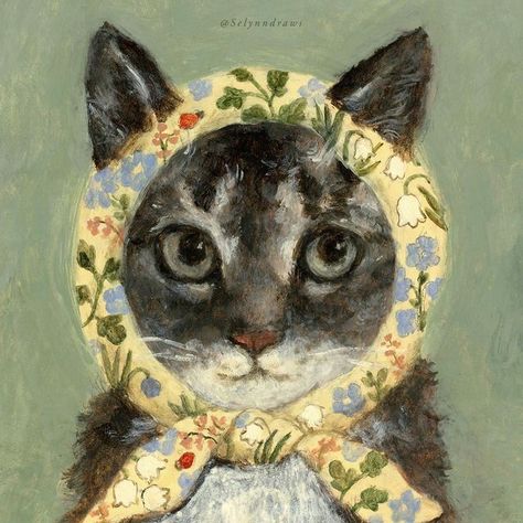 Paper Greeting, Art Mignon, Cat Artwork, Cat Icon, Floral Poster, Art Et Illustration, Textured Paper, Art And Illustration, Cat Painting