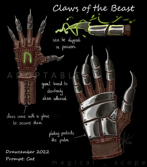 Armadura Ninja, Evelynn League Of Legends, Cybernetic Arm, Dark Souls Artwork, Claw Gloves, Tiger Claw, Magical Accessories, Dnd 5e Homebrew, Dnd Dragons