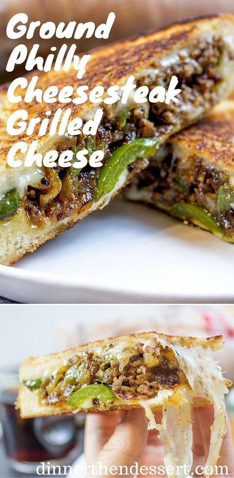 Ground Philly Cheesesteak Grilled Cheese made with bell peppers, onions and American or Provolone Cheese. All the flavor of a cheese steak for half the price. Grill Sandwich, Cheese All, Fantastic Recipes, Diner Recept, Cheese Steak, Philly Cheese, Supper Ideas, Grilled Cheese Recipes, Philly Cheesesteak