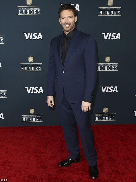 Polished to perfection: Harry Connick Jr., 49, looked handsome as always in a navy suit with black dress shirt and matching necktie Feb 2017