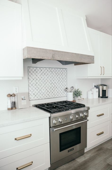 For this project we chose large drawers next to the Thermador range for lots of storage. Our custom range hood features a board and batten design with reclaimed wood. Kitchen Hood Vent, Kitchen Hood Design, Kitchen Vent Hood, Kitchen Vent, Estate Interior, Kitchen Range Hood, Kitchen Hoods, Ventura County, First Day Of Spring