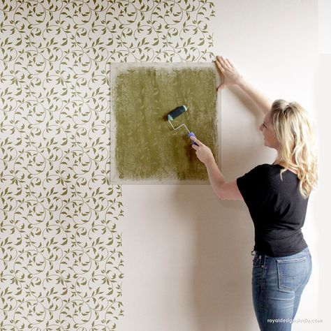 Wall Stencils, Floor Tile Stencils, Furniture & Wall Painting Stencils Paint Decal On Wall, Spanish Lace Walls Texture, Boho Wall Stencil Patterns, Flower Stencil Wall Paint, Green Stenciled Walls, Spackle Stencil Wall, Wall Art Stencils Pattern, Stenciled Wallpaper Diy, Faux Wallpaper Paint Bathroom