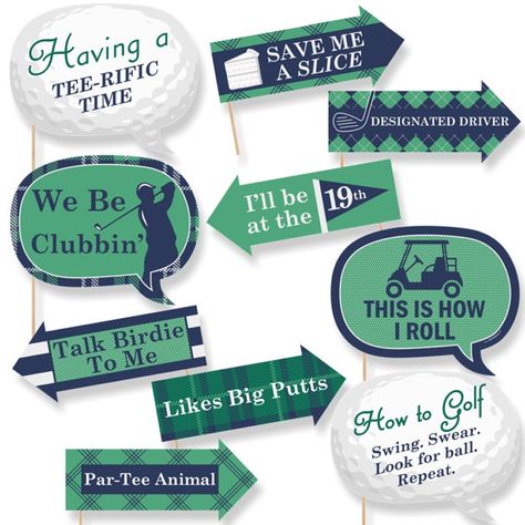 Funny Golf Photo Booth Props - Par-Tee Time Golf Photobooth Prop Kit - Golf Party Props - 10 Photo Props & Dowels Golf Photo Booth, Golf Themed Party, Golf Baby Showers, Funny Photo Booth, Golf Theme Party, Diy Photo Booth Props, Golf Party Decorations, Golf Baby, Party Photo Booth Props