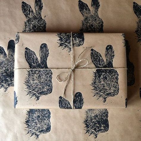 Brown Paper Packages, Present Wrapping, Paper Packaging, Wrapping Ideas, Lino Print, Travelers Notebook, Linocut, Gift Packaging, Rabbits