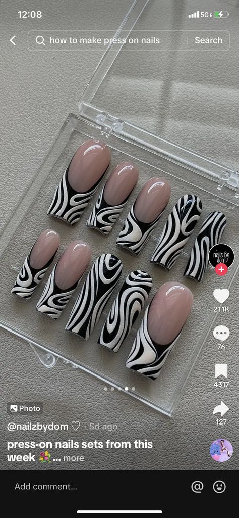 Black And White Swirls Nails, Black And White Abstract Nails, Freestyle Nail Art, Vaca Nails, Punk Nails, Nail Sets, Nails 2024, Nails Desing, Gel Nail Designs