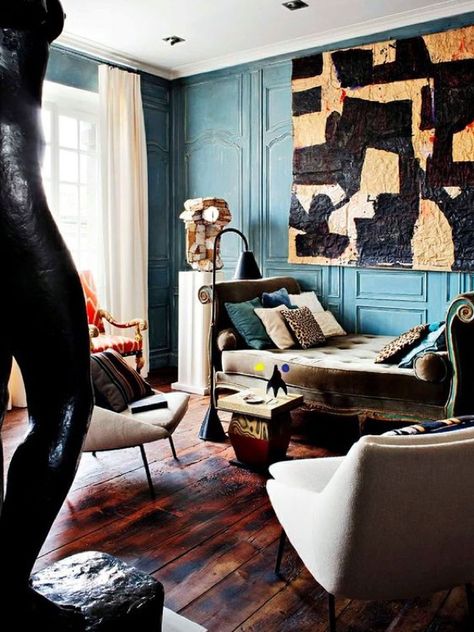 Glamour Interiors, Interesting Interiors, Teal Walls, Barn Conversion, Eclectic Interior, Treasure Box, A Living Room, Eclectic Decor, Architectural Digest