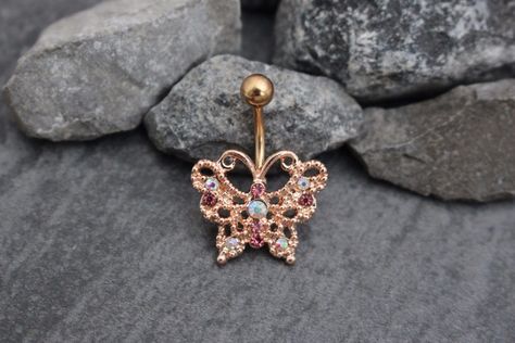 Butterfly Belly Bar Rings Butterfly, Bellybutton Ring, Bellybutton Rings, Gold Belly Button Rings, Cute Belly Rings, Belly Piercings, Rose Gold Butterfly, Belly Bar, Belly Button Jewelry