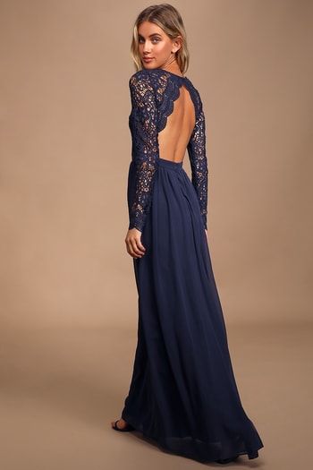 Cute Dresses, Tops, Shoes & Clothing for Women Long Sleeve Lace Maxi Dress, Blue Lace Maxi Dress, Navy Blue Bridesmaid Dresses, Blue Dress Formal, Blue Bridesmaid Dresses, Lace Blue Dress, Long Sleeve Lace Dress, Lace Maxi, Lace Maxi Dress