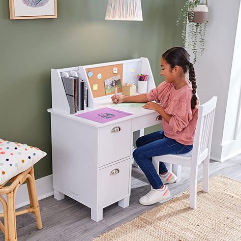 Kids Wooden Desk, White Kids Desk, Wooden Study Desk, Pin Pictures, Desk With Chair, Wooden Desk Chairs, Kids Study Desk, Kids Study Table, Study Gift