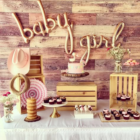 Cow girl theme baby shower ideas Pony Baby Shower Theme, Rustic Baby Girl Shower Ideas, A Little Cowgirl Is On Her Way Baby Shower Ideas, Country Baby Shower Ideas Girl, Rodeo Baby Shower Ideas Girl, Holy Cow Baby Shower Theme Girl, Cowgirl Baby Shower Decorations, Horse Theme Baby Shower Ideas, Country Girl Baby Shower Ideas