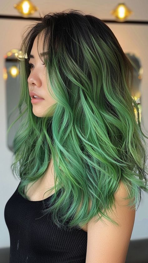 25 Green Ombre Hair Styles for Evergreen Elegance Short Hair Brown Ombre, Dark Hair Green Highlights, Vivid Hair Color Ombre, Dyed Hair Green, Hair Color Ombre, Green Hair Ideas, Light Green Hair, Brown And Green Hair, Green Hair Color