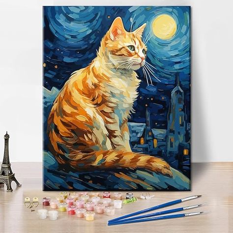 Fine Art Painting Oil, Sky Painting, Cat Wall Art, Arte Animal, Frames For Canvas Paintings, Orange Cat, Cat Painting, Animal Paintings, Oil Painting On Canvas