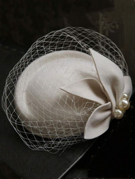 Vintage French/British Style Elegant Wool Beret With Mesh Veil For Wedding/Banquet/Party White Bride Headpiece Wedding Hats For Bride, Vintage Wedding Hats, Veil For Wedding, Bridal Cap, Vintage Headpiece, Civil Wedding Dresses, Knitted Beret, Bride Headpiece, Wool Beret