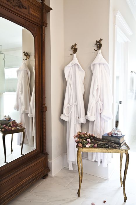 Where To Hang Robe Hooks In Bathroom, Hanging Robes In Bedroom, Guest Room Robes, Hanging Robes In Bathroom, Robe Hooks Bathroom Master Bath, Robe Hanging Ideas Bathroom, Bathroom Robe Hook Ideas, Bathroom Robes, Simple Bathroom Ideas