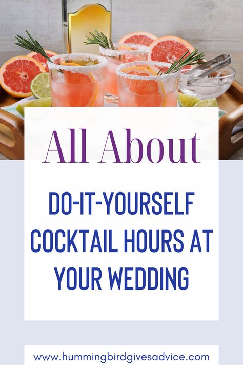 If you plan it out properly, you can totally save money on your wedding with a DIY cocktail hour. As long as your venue allows it, planning out a simple cocktail hour menu, easy drinks, and ways to put it all together can add more into your wedding budget. With a little help from others, a DIY cocktail hour is absolutely doable and this guide will help show you how. // cocktail hour // wedding cocktails // easy wedding appetizers // diy wedding cocktail hour // do it yourself wedding // save Cocktails At Wedding, Cocktail Hour Style Wedding, Alternative To Cocktail Hour, Easy Cocktails For Wedding, What To Serve During Cocktail Hour, Wedding Cocktail Hour Food Budget, Premixed Cocktails Wedding, Inexpensive Cocktail Hour Food, Batch Wedding Cocktails