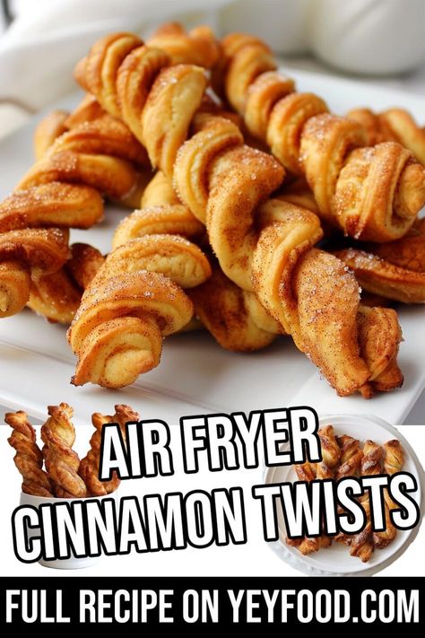 Yummy Air Fryer Desserts, Air Fryer Cinnamon Twists, Airfryer Dessert Recipes Easy, Breakfast Ideas Air Fryer, Cinnamon Twists Recipe, Quick Air Fryer Recipes, Air Fryer Dessert Recipes, Air Fryer Desserts, Deep Fryer Recipes