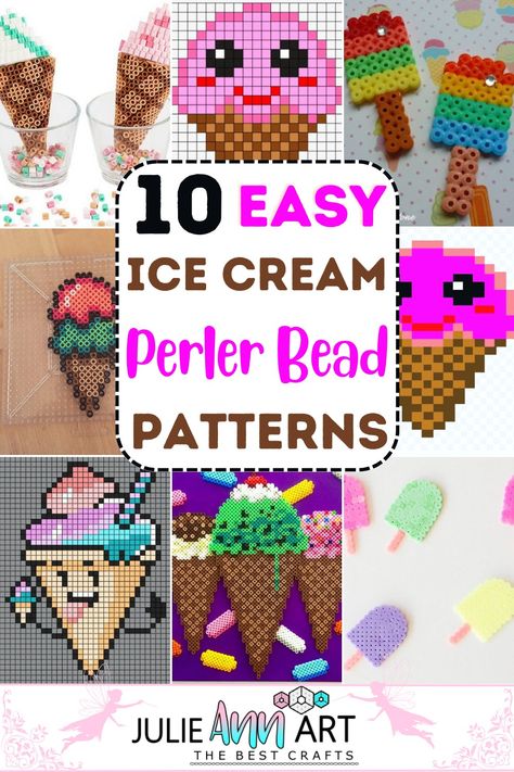 Ice Cream Perler Beads Patterns are a delightful and colorful way to create fun, easy-to-make crafts. With a wide range of colors and creative designs, such as cones, sundaes, or popsicles, these patterns bring a sweet touch to any project or can also be used as amazing decoration pieces on their own. They are perfect for kids and adults alike and offer a simple yet entertaining craft activity for everyone to enjoy. Ice Cream Perler Bead Patterns, Peer Bead Patterns, Ice Cream Perler Beads, Perler Bead Ice Cream, Beading Patterns Free Tutorials, Fun Ice Cream, Decoration Pieces, Beads Patterns, Fuse Bead Patterns