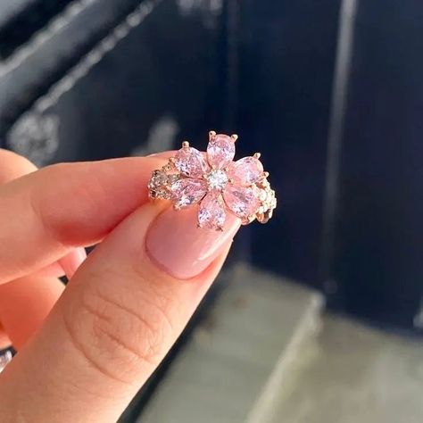 Pink Cherry Blossom Ring Item Weight: 5.98g Main Stone: CITRINE Metals Type: Silver Shape\pattern: Cherry Blossom Size: 6, 7, 8, 9, 10 Sakura Ring, Cherry Blossom Ring, Kawaii Store, Pink Stone Rings, Egirl Clothes, Pink Cherry Blossom, Kawaii Accessories, Pink Cherry, Fantasy Dress