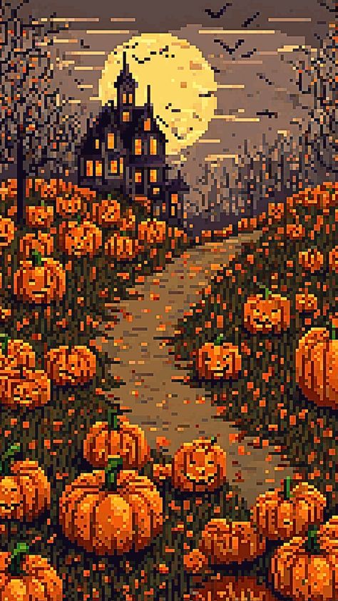 REAL PIXEL ART! #halloween #pixelart Pixel Halloween Wallpaper, Pixel Christmas Wallpaper, Turkey Pixel Art, Digital Pixel Art, 64 Bit Pixel Art, 8 Bit Halloween, Halloween Pixelart, Pixel Art Inspiration, Leaf Pixel Art