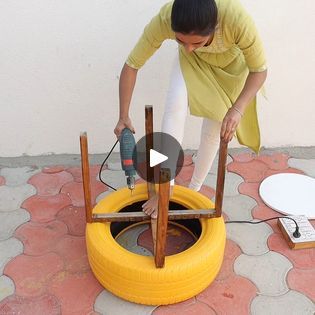 Recycle chair making from old tyre - hacks #fun #tyre #old #diy | Recycle chair making from old tyre - hacks #fun #tyre #old #diy | By Wow DecorationFacebook Tyre Chair, Tire Chair, Tire Table, Chair Making, Tire Furniture, Tyres Recycle, Old Tires, Diy Recycle, Fashionista Clothes