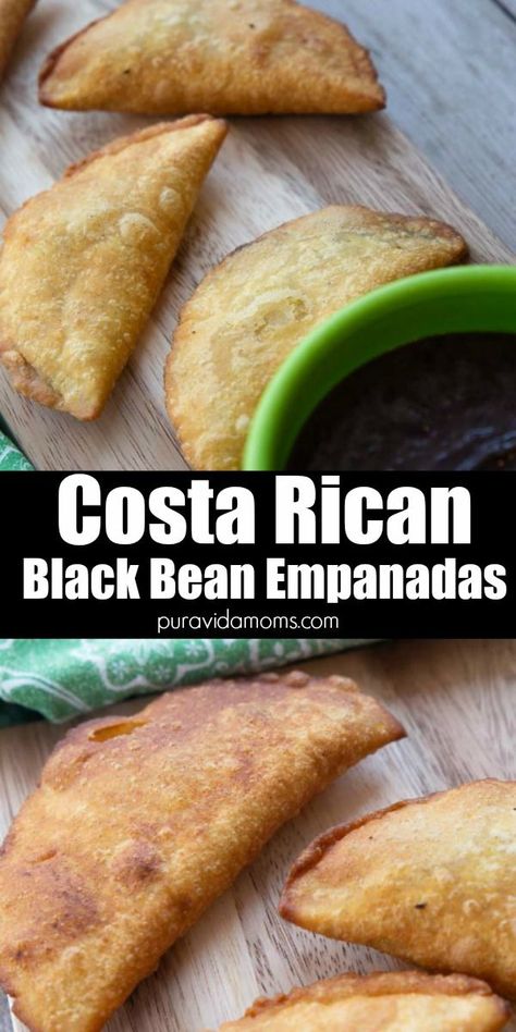 Fried empanadas filled with refried black beans and white cheese. Vegetarian, appetizer, snack food, Latin America, Costa Rican food empanada recipe Empanada Filling Recipes Vegetarian, Vegetarian Empanadas Recipe, Bean Empanadas, Fried Empanadas, Black Bean Empanadas, Empanadas Recipes, Empanada Recipes, Mexican Refried Beans, Museum Statues