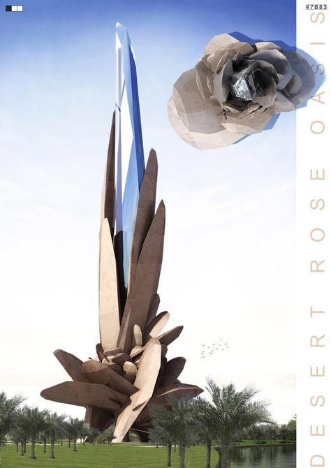 Desert Rose Oasis Rose Building Architecture, Green Building Architecture, Oscar Niemeyer Architecture, Folding Architecture, Architecture Blueprints, Architecture Design Process, Contemporary Building, Library Architecture, Trophy Design