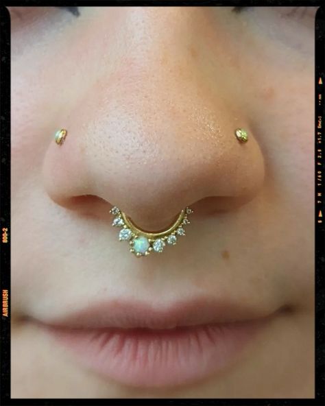 Nostrils And Septum Piercing, Dual Nose Piercing, Nose Piercing Both Sides And Septum, Middle Nose Piercing, Both Side Nose Piercing, Septum With Double Nose Piercing, Double Nose And Septum Piercing, Septum And Double Nose Piercing, Triple Nose Piercing Different Sides