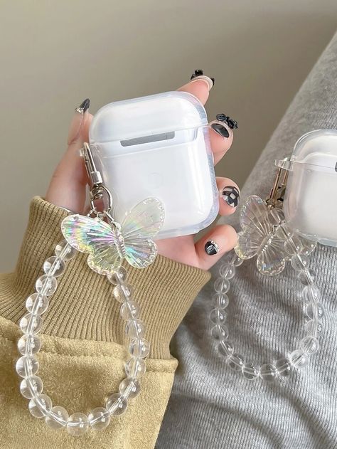 Butterfly & Heart Print Clear Case Compatible With Airpods | SHEIN USA Manik Manik, Beads Ideas, Butterfly Heart, Rabbit Decor, Phone Charms, Phone Strap, Rabbit Cartoon, Business Idea, Clear Case