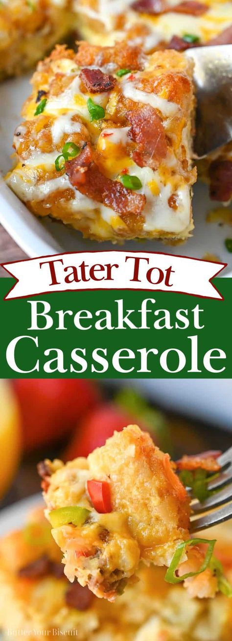 Tatie Tot Breakfast Casserole, Tator Tot Breakfast, Breakfast Casserole With Bacon, Tot Breakfast Casserole, Bacon And Sausage, Casserole With Bacon, Cheesy Breakfast, Tater Tot Breakfast Casserole, Breakfast Casserole Bacon