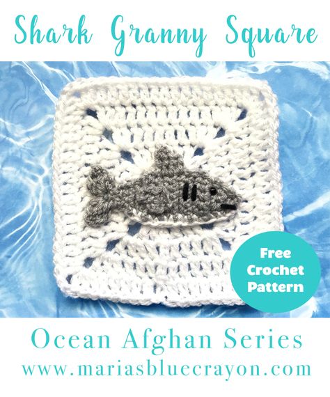 Shark Granny Square | Shark Applique | Free Crochet Pattern | Ocean Afghan Series Anya Crochet, Shark Crochet Pattern, Shark Applique, Crocheted Shark Pattern, Shark Crochet, Crochet Shark, Blue Crayon, Granny Square Pattern, Shark Pattern