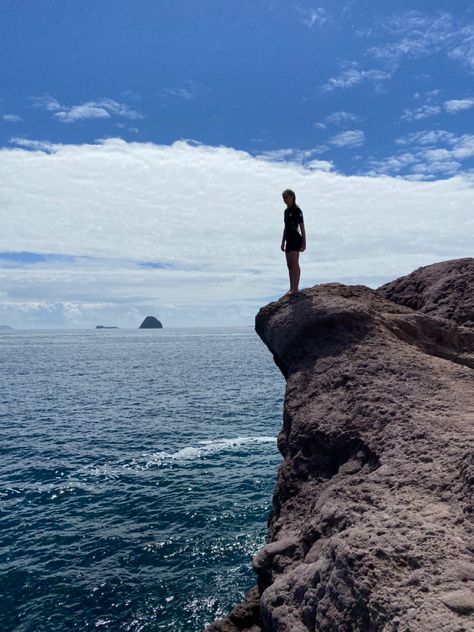 #cliff #jump #ocean #sun #aesthetic #adrenaline Person Jumping Off Cliff, Looking Over A Cliff, Jumping Into Water Aesthetic, Cliff Poses, Cliff Diving Aesthetic, Cliffside Aesthetic, Ocean Cliff Aesthetic, Cliff Jumping Aesthetic, Adrenaline Aesthetic