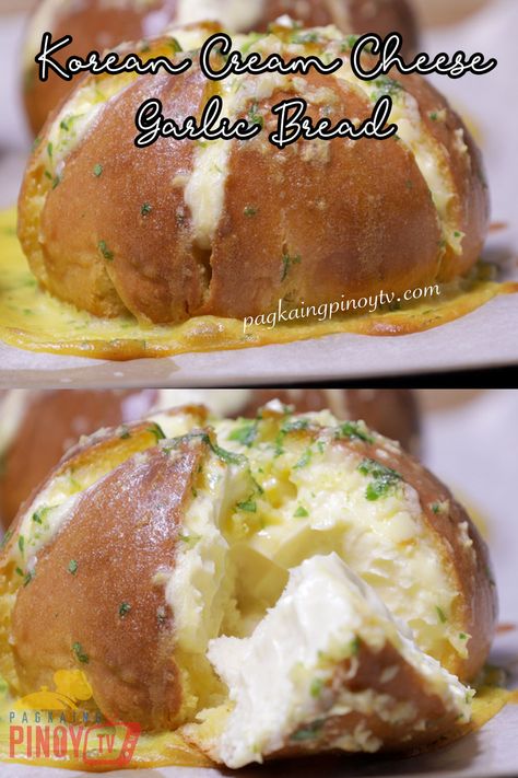 Korean Cream Cheese Garlic Bread Korean Cream Cheese Garlic Bread, Cream Cheese Garlic Bread, Pagkaing Pinoy, Korean Cream, Cheese Garlic Bread, Garlic Cheese Bread, Biscuit Bread, Best Bread Recipe, Garlic Cheese