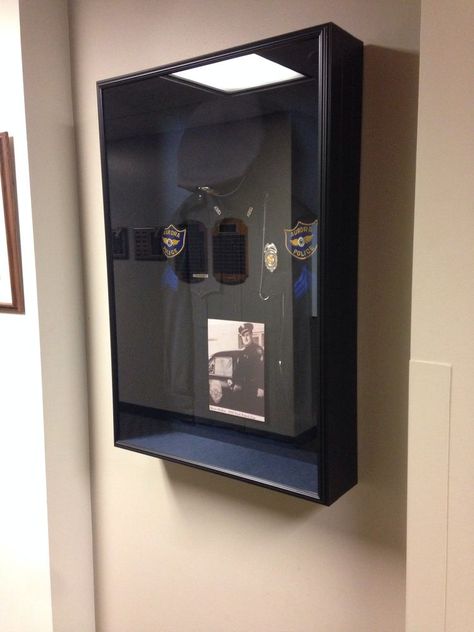 Uniform Shadow Box Ideas, Police Crafts, Police Tattoo, Police Officer Uniform, Police Retirement Party, Police Appreciation, Officer Uniform, Shadow Box Ideas, Shadow Box Display Case