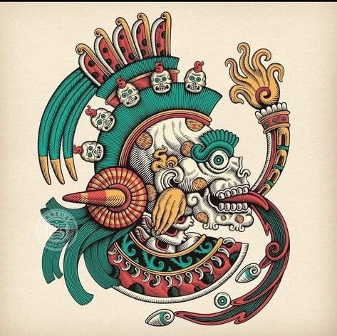 Mexican Catholic Art, Aztec Drawing, Aztec Artwork, Mayan Tattoos, Mexican Art Tattoos, Aztec Tattoo Designs, Ancient Tattoo, Latino Art, Mexican Culture Art