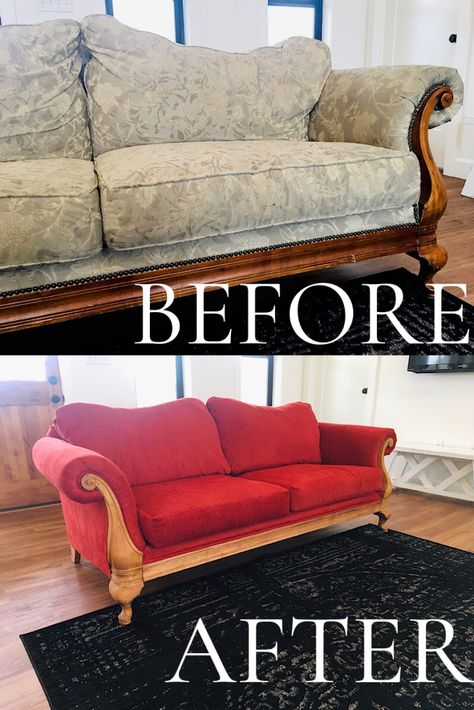 I Reupholstered My Couch! Final Reveal & Lessons Learned – Approaching Home Recover Couch Diy, Reapolstering Couch, Recover Couch, Reupholster Couch Diy, Reupholster Couch, Sofa Reupholstery, Apartment 2023, Antique Couch, Old Couch