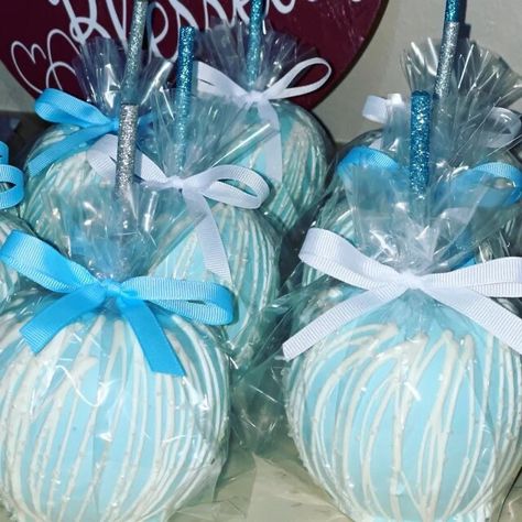 Blue Candy Apples, Apple Sticks, Light Blue Diamond, 18th Birthday Party Themes, Glitter Baby Shower, Ring Cake, Baby Shower Candy, Cake Pop Sticks, Bridal Luncheon