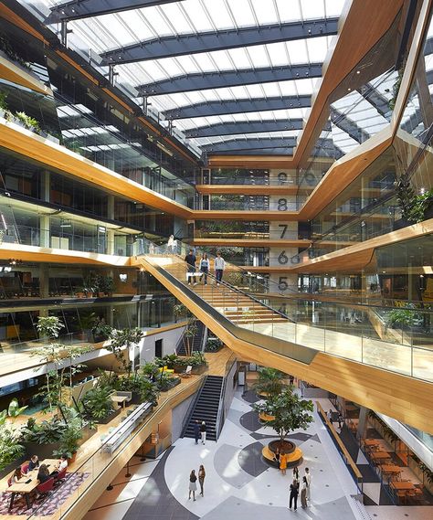 booking.com's nature-filled city campus by UNStudio & hofmandujardin opens in amsterdam Green Office Design, 2023 Picture, Campus Design, Building Stairs, Pale Wood, Concept Diagram, Architecture Concept, Wood Cladding, Building Structure