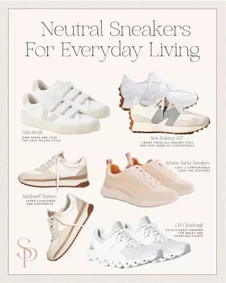 Here's a round up of my go to neutral sneakers for everyday life. I love that it's trendy to pair sneakers with everything now. I was living in my 327 New Balance sneakers all through Europe and had so much fun pairing them with cute flowy dresses and linen shorts. To shop my favorite sneakers and to see what looks I style them with, head to my LTK! | shoes, style, casual, sneakers, athleisure, inspiration, neutral style Sneakers That Go With Everything, 327 New Balance, Neutral Sneakers, Cute Flowy Dresses, Athleisure Inspiration, Everything Now, Flowy Dresses, Practical Fashion, Marriage And Family Therapist