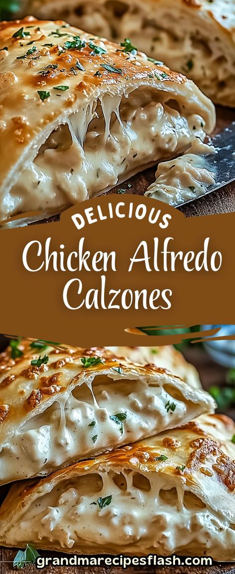 These Chicken Alfredo Air Fryer Calzones are a crispy, cheesy delight filled with creamy Alfredo sauce, tender shredded chicken, and a blend of gooey cheeses. Quick to prepare in the air fryer, they’re perfect for weeknight dinners or as a party snack Chicken Alfredo Calzone Recipe, Chicken Alfredo Calzone, Chicken Alfredo Sliders, Chicken Alfredo Air Fryer Calzones, Chicken Alfredo Garlic Bread Recipe, Air Fryer Meal Recipes, Chicken Alfredo Air Fryer, Air Fryer Snacks Healthy, Rotisserie Chicken Alfredo