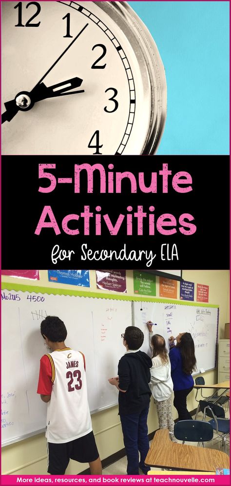 What can you do with five extra minutes in secondary ELA? Here are a few five-minute fillers for keeping your students focused until the bell. (blog post) Substitute Teaching, 7th Grade Ela, Interactive Science, Ap Biology, Science Notebooks, Middle School Writing, Middle School Language Arts, 8th Grade Ela, Secondary Ela