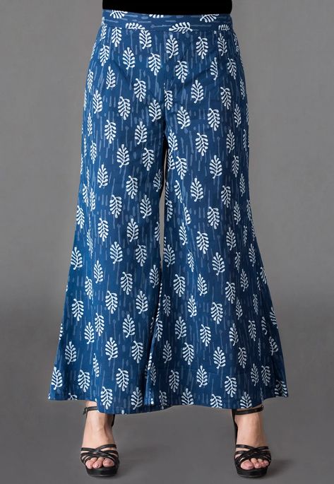 Cotton Palazzo in Indigo Blue This Readymade piece is Enhanced with Dabu Print Its Waist is Elasticated Do note: (Slight variation in actual color vs. image is possible). Palazzo Pants Outfit Indian, Indigo Pants, Palazzo Pants Outfit, Maternity Sewing, Kalamkari Fabric, Vs Image, Indigo Design, Dabu Print, Bandhani Dress