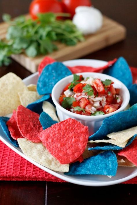 Patriotic Food, Independance Day, July Ideas, Fourth Of July Food, July Wedding, Homemade Salsa, Chips And Salsa, 4th Of July Celebration, 4th Of July Decorations