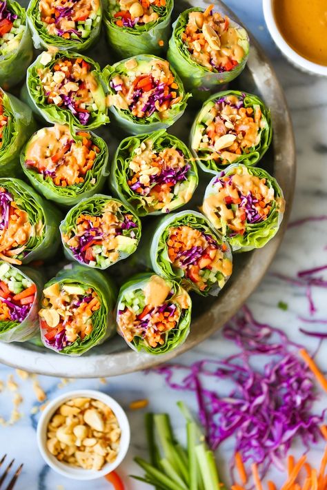 Spring Rolls With Peanut Sauce, Super Bowl Food Healthy, Summer Appetizers Easy, Healthy Superbowl, Vegetable Spring Rolls, Food Appetizers, Bowl Food, Summer Appetizer, Healthier Recipes